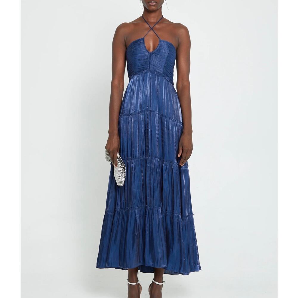 Elegant Blue Halter Midi Dress